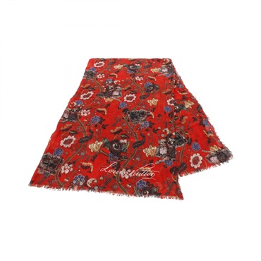 LOUIS VUITTON × Chapman Brothers Stole scarf silk cashmere Red Used Women LV
