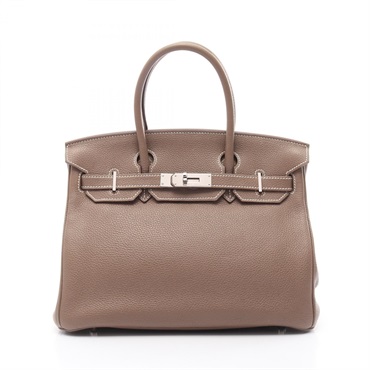 HERMES Birkin 30 Handbag sac O Taurillon Clemence Etoupe Grey Used SHW