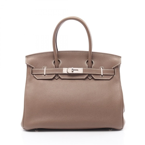 HERMES Birkin 30 Handbag sac O Taurillon Clemence Etoupe Grey Used SHW