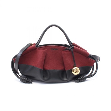 LOEWE PASEO Paseo Small Shoulder Handbag Canvas Leather Bordeaux Black Used