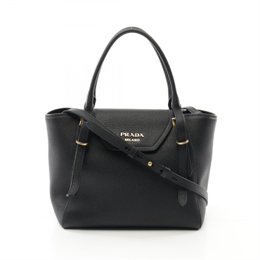 PRADA VITELLO GRAIN Hand shoulder crossbody bag 1BA270 calf leather Black Used