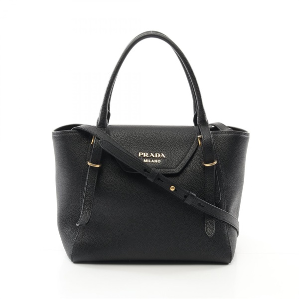PRADA VITELLO GRAIN Hand shoulder crossbody bag 1BA270 calf leather Black Used