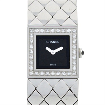 CHANEL Matelasse Bezel Diamond Wrist Watch H0489 Quartz SS Used Women CC COco
