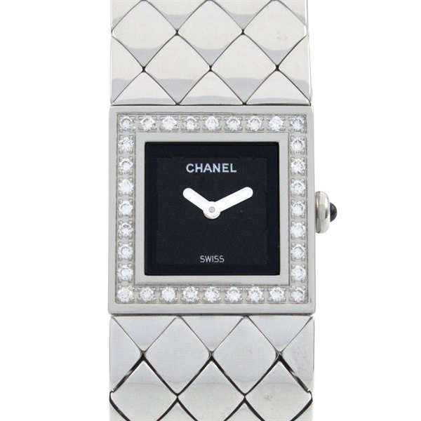 CHANEL Matelasse Bezel Diamond Wrist Watch H0489 Quartz SS Used Women CC COco