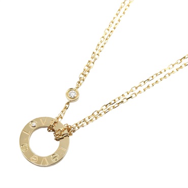 CARTIER Love Circle Necklace 2P Diamond Pendant 18KYG Yellow Gold Used Women