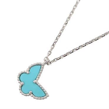 Van Cleef & Arpels Sweet Alhambra Papillon Turquoise Necklace 18KWG Gold Used