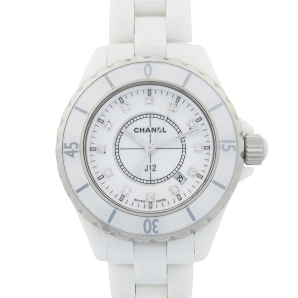 CHANEL J12 12P Diamond Wrist Watch H1628 Quartz ceramic Used Women CC Coco