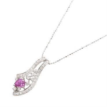 JEWELRY Pink Sapphire Diamond Necklace 18KWG White Gold Used women Pendant