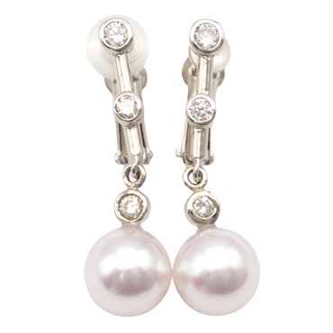 JEWELRY Pearl Dangle screw back earrings Diamond 14KWG White Gold Used women