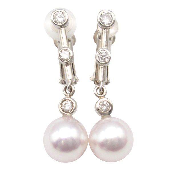 JEWELRY Pearl Dangle screw back earrings Diamond 14KWG White Gold Used women