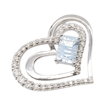 JEWELRY Aquamarine Diamond Pendant Top 18KWG White Gold Blue Used women