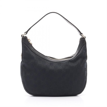 GUCCI Charmy GG Canvas Hobo Shoulder Handbag 154395 Leather Black Used Women
