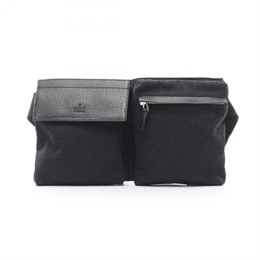 GUCCI GG Canvas Adjustable Strap Belt Waist Bag 28566 Leather Black Used Unisex