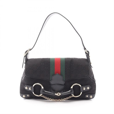 GUCCI GG canvas horsebit Handbag 131473 canvas leather Black Green Red Used