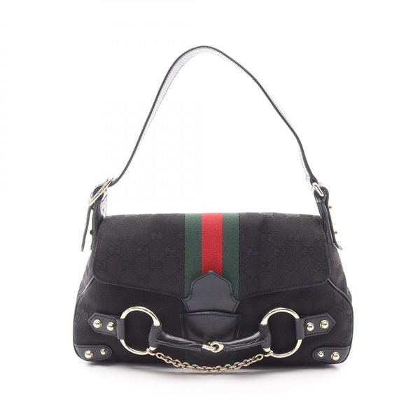 GUCCI GG canvas horsebit Handbag 131473 canvas leather Black Green Red Used