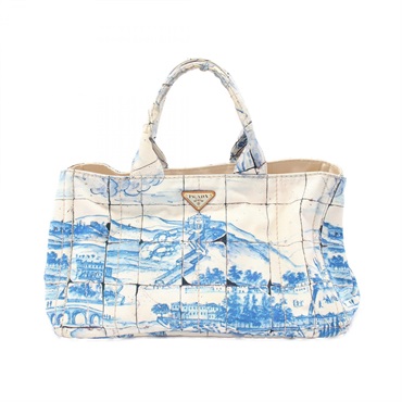PRADA CANAPA STAMPATA Canapa Tote hand Bag B1872B canvas White Blue Used