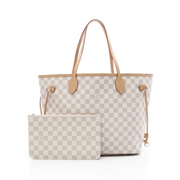 LOUIS VUITTON Neverfull MM Tote shoulder Bag N41605 Damier Azur Rose valerine LV