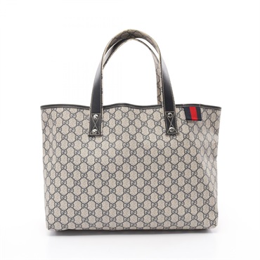 GUCCI GG Supreme Shelly Line Shoulder Tote Bag 211134 Canvas leather Gray Beige