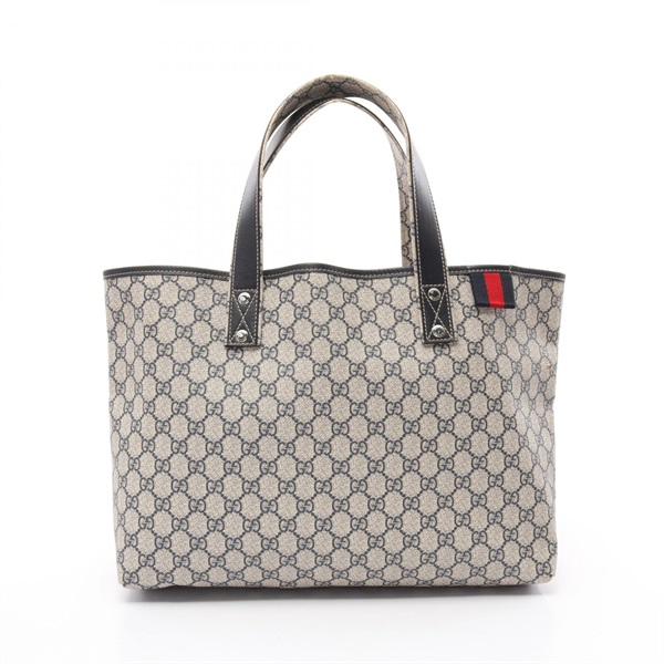 GUCCI GG Supreme Shelly Line Shoulder Tote Bag 211134 Canvas leather Gray Beige