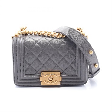 CHANEL Boy Chanel Mini Matelasse chain Shoulder Bag A67364 leather Gray Used GHW