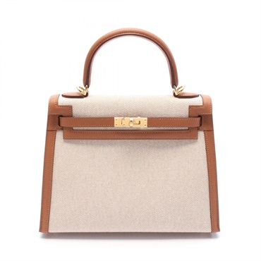 HERMES Kelly 25 Hand shoulder bag W 082736CC Toile H Swift leather Ecru GHW