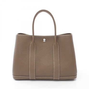 HERMES Garden party TPM Tote Bag 051568CK Negonda leather Etoupe Grey Used Z SHW