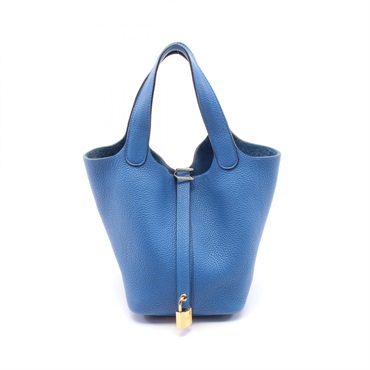 HERMES Picotin Lock PM Hand bag D Taurillon Clemence Blue zellige Used GHW