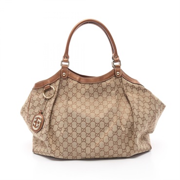 GUCCI Sukey GG canvas Shoulder Bag 211943 canvas leather Beige Brown Used Women