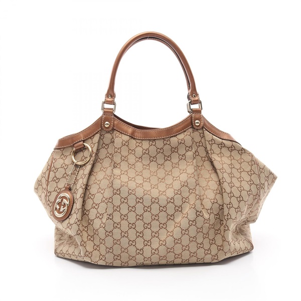 GUCCI Sukey GG canvas Shoulder Bag 211943 canvas leather Beige Brown Used Women