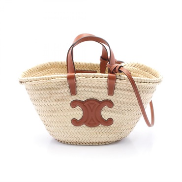 CELINE Teen Triomphe Classic Pannier Hand shoulder bag 113832EFA04LU raffia tan