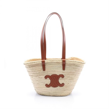 CELINE Medium Triomphe Basket Shoulder Bag 192622 leather Raffia Beige Brown NEW