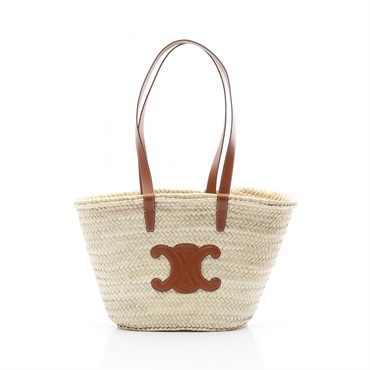 CELINE Medium Triomphe Basket Shoulder Bag 192622EFA04LU leather Raffia natural