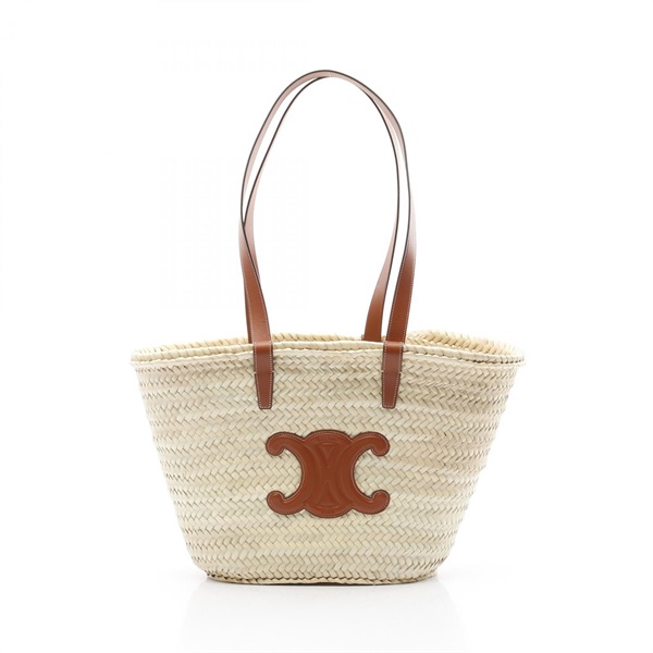 CELINE Medium Triomphe Basket Shoulder Bag 192622EFA04LU leather Raffia natural
