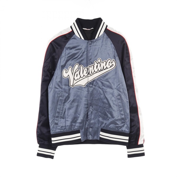 Valentino Logo Zip-up  Jacket Rayon Blue Multicolor #48 Used mens