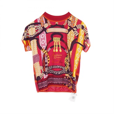 HERMES Fantaisie d'Etriers T-shirt short sleeves #34 3E2863DQ silk cotton Red