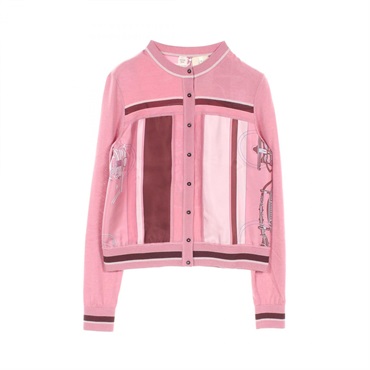 HERMES Twilllaine Exlibris cardigan #36 knitwear 3E2802D7 silk cashmere pink