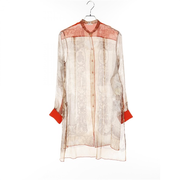 HERMES SPLENDEUR DES MAHARAJAS blouse shirt #36 silk Brown White Used