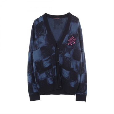 LOUIS VUITTON Damier cardigan knitwear RM212M cotton Blue Black Used mens size L