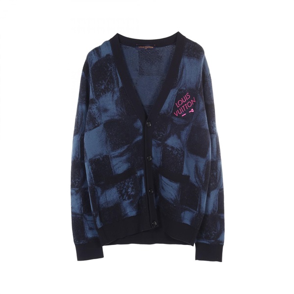 LOUIS VUITTON Damier cardigan knitwear RM212M cotton Blue Black Used mens size L