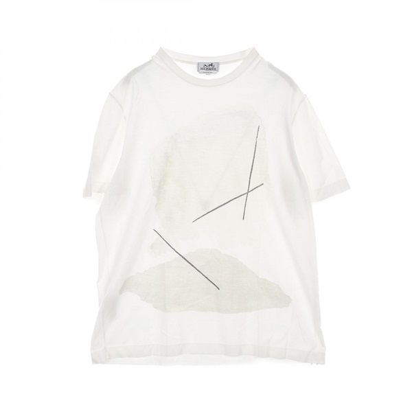 HERMES T-shirt #XXL short sleeves 51-5730 cotton White Gray Used
