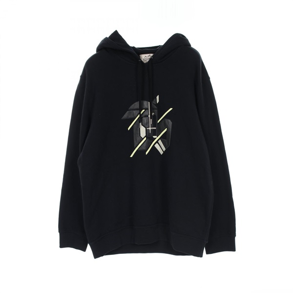 HERMES Chevaux unsymmetry Hoodie sweatshirt 31-5764 cotton Black Used