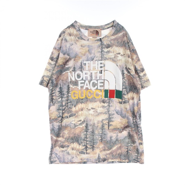 GUCCI × THE NORTH FACE logo forest T-shirt 672475 cotton Beige Gray mens used #M