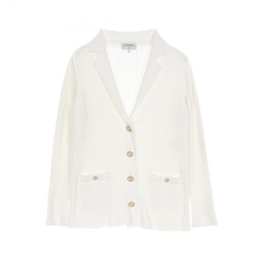 CHANEL COCO Mark button cardigan knitwear #34 P63091K48814 cotton White Used