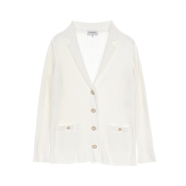 CHANEL COCO Mark button cardigan knitwear #34 P63091K48814 cotton White Used