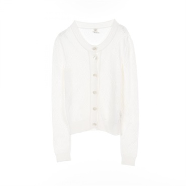 HERMES H Lift Sellier Button cardigan knitwear #34 2E2710DA Rayon cotton White