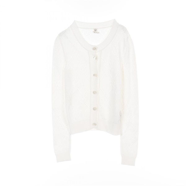 HERMES H Lift Sellier Button cardigan knitwear #34 2E2710DA Rayon cotton White