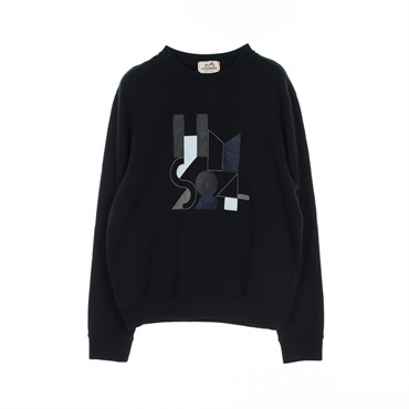 HERMES leather patches sweatshirt #M 41-5712 cotton Navy Used