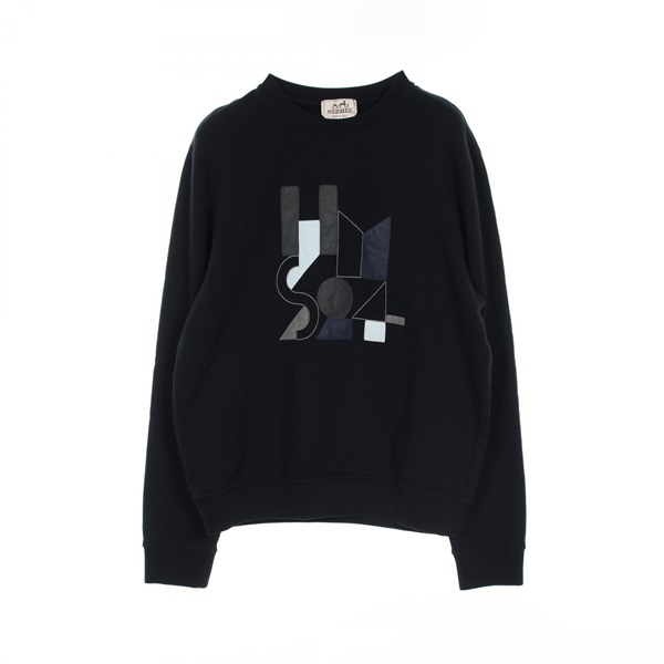 HERMES leather patches sweatshirt #M 41-5712 cotton Navy Used
