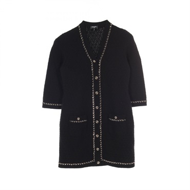 CHANEL COCO Mark button cardigan short sleeves #36 P75677 cashmere Black Used