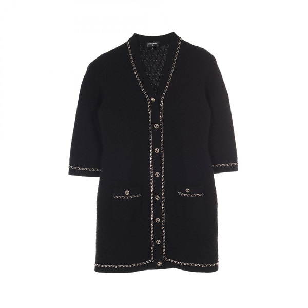 CHANEL COCO Mark button cardigan short sleeves #36 P75677 cashmere Black Used